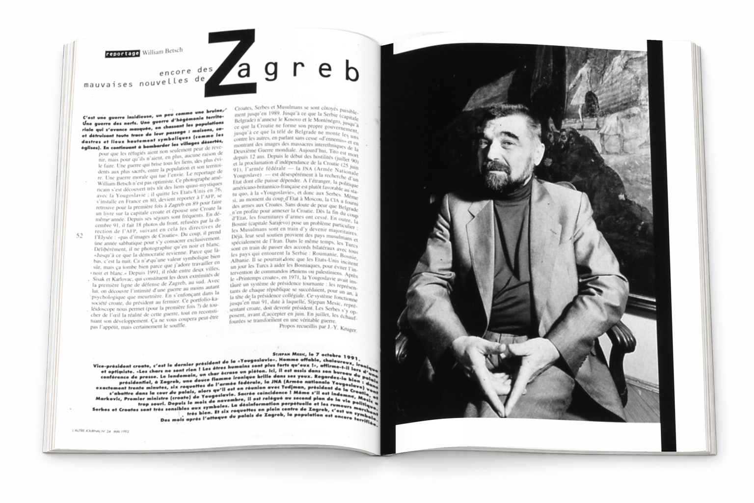 Double page L’Autre Journal — Encore des mauvaises nouvelles de Zagreb
