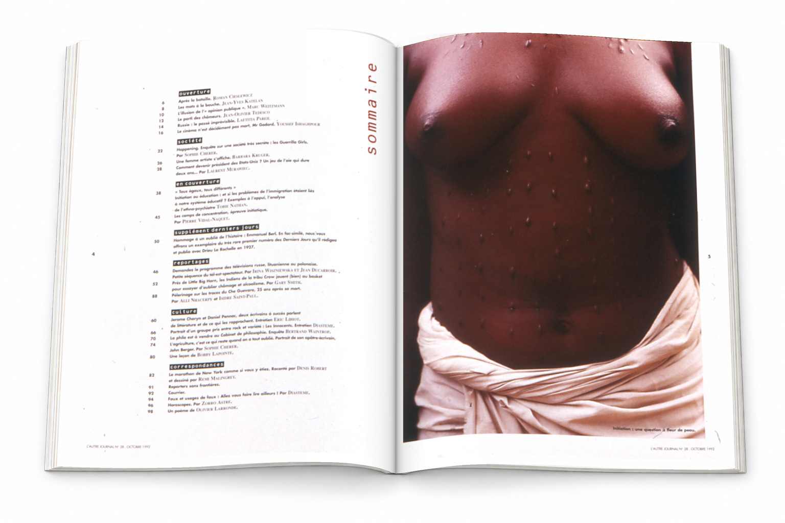 Double page L’Autre Journal — Sommaire — Une question à fleur de peau
